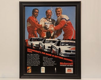 Framed Vintage 80's Ford Motorcract Ad 1984 Mercury Capri Trans Am Race Car Mustang Fox Body Advertisement Retro Classic Art Photo Poster