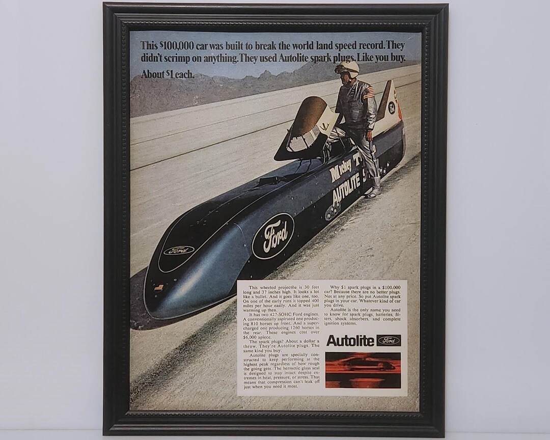 Framed Vintage 60's Ad 1968 Mickey Thompson Autolite Special