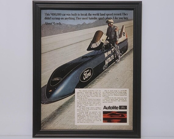 Framed Vintage 60's Ad 1968 Mickey Thompson Autolite Special