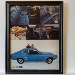 Framed Retro 70&#39;s Car Ad 1971 Mercury Capri Ford Coupe Advertisement Vintage Automotive Classic Wall Art Photo Poster
