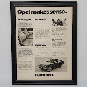 Anuncio de coche vintage de los años 70 enmarcado 1977 Anuncio de Opel Kadett Automotriz B&W Clásico Arte de pared Póster fotográfico