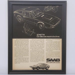 Framed Vintage 70&#39;s Car Ad Saab Sonett III 1970 1971 1972 1973 1974 3 Classic Advertisement Photo Poster