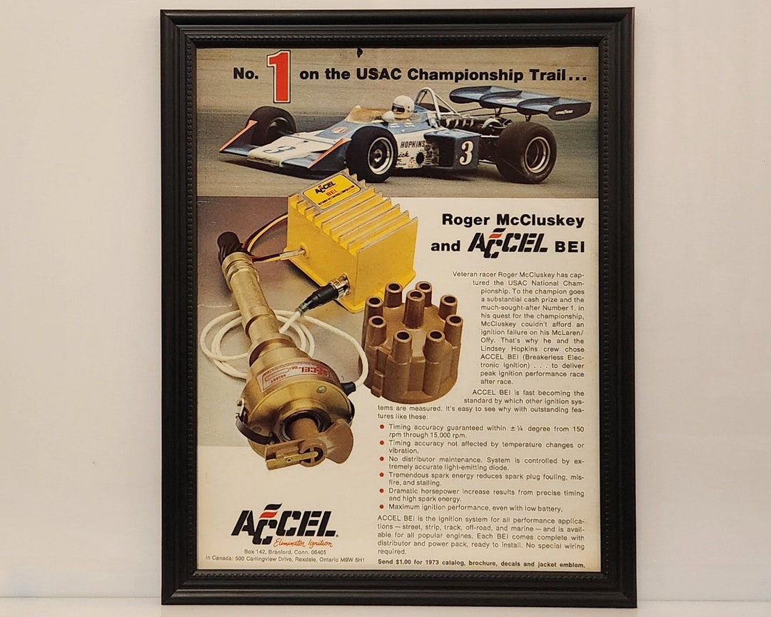 Framed 70's Vintage Accel Ad 1973 USAC Roger Mccluskey Buick Mclaren