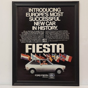 Framed Vintage 70&#39;s Car Ad 1978 Ford Fiesta Classic Advertisement Automotive Wall Art Photo Poster