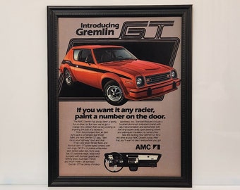 Gerahmte 70er Vintage Auto Ad 1978 AMC Gremlin GT Orange Coupe Retro Werbung Automobil Klassische Wandkunst Foto Poster