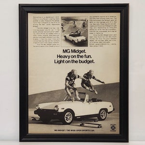 Framed Vintage 70&#39;s Car Ad MG Midget Roadster Convertible 1978 Classic Advertisement Automotive Wall Art Photo Poster