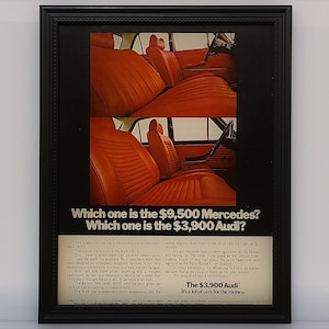 Framed Vintage 70&#39;s Car Ad 1972 Audi 100 VS Mercedes 280SE 100LS Advertisement Retro Automotive Classic Wall Art Photo Poster