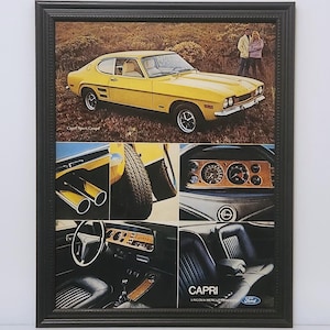 Framed Vintage 70&#39;s Car Ad Ford Capri Coupe 1970 1971 1972 1973 1974 Classic Advertisement Poster