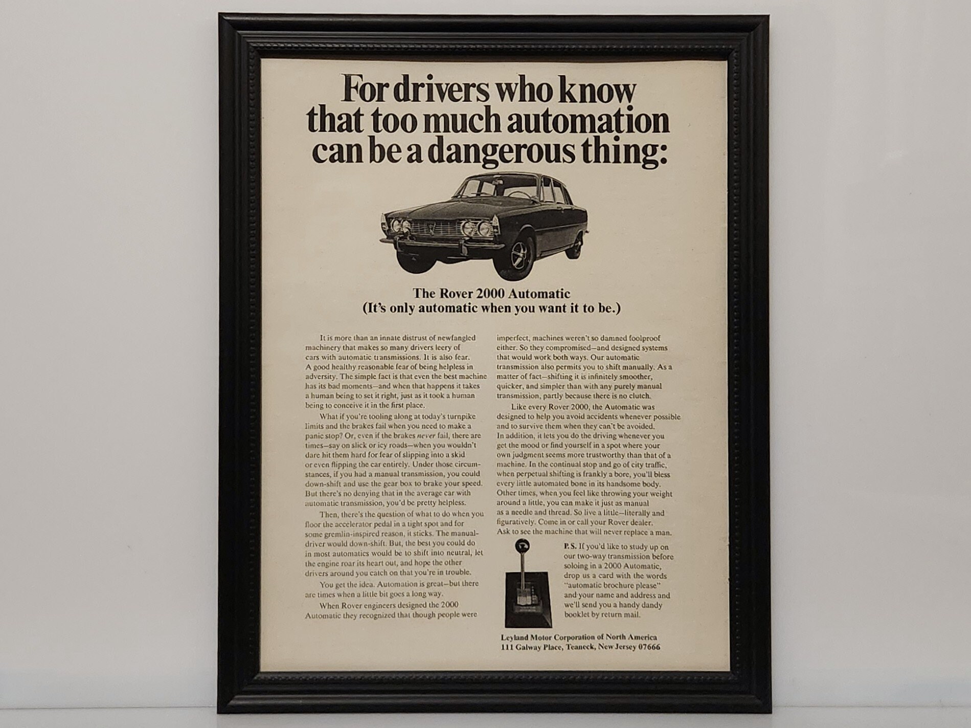 Framed 60's Vintage Car Ad 1968 Rover 2000 Sedan Retro B&W ...