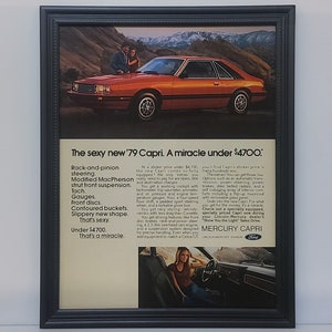 Framed Vintage 70&#39;s Car Ad 1979 Mercury Capri Classic Automotive Advertisement Retro Wall Art Photo Poster