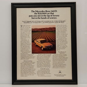 Framed Vintage 80&#39;s Car Ad Mercedes Benz 240D Sedan W123 Classic Advertisement Automotive Wall Art Photo Poster