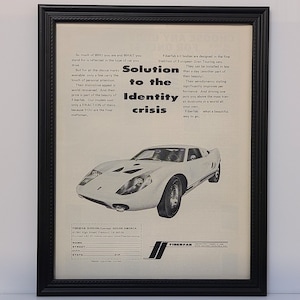 Framed Vintage 70&#39;s GT40 Replica Ad 1972 Fiberfab GT-12 Avenger Kit Car GT-40 VW Retro Car Advertisement Automotive Classic Wall Art Poster