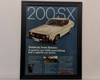 Framed Vintage 70's Car Ad 1977 Datsun 200-SX Coupe Classic Advertisement Automotive Wall Art Photo Poster