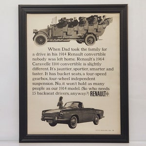 Framed 60&#39;s Vintage Car Ad 1964 Renault Caravelle 1100 Roadster Convertible Retro Advertisement Automotive Classic B&W Wall Art Photo Poster