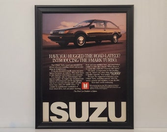 Framed 80's Car Ad 1987 Isuzu I-Mark Turbo Vintage Advertisement Retro Automotive Classic Wall Art Poster Photo