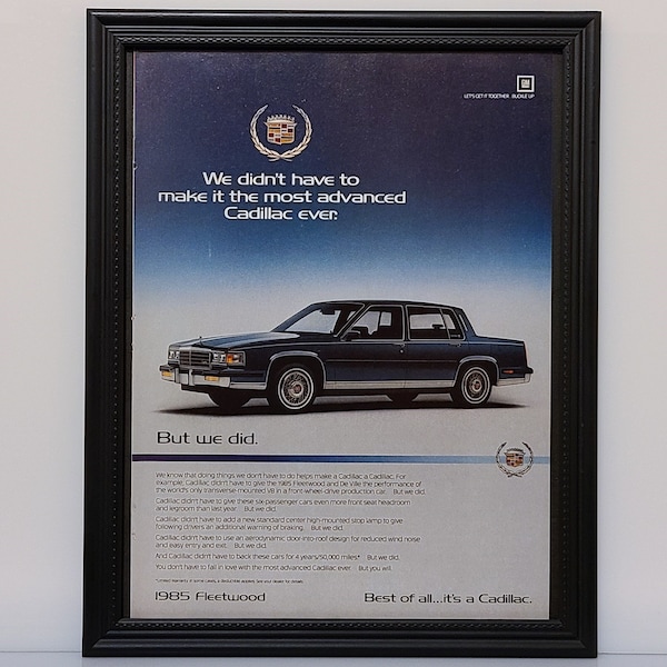 Encadré vintage 80's Car Ad 1985 Cadillac Fleetwood Publicité Rétro Automotive Classic Wall Art Photo Poster