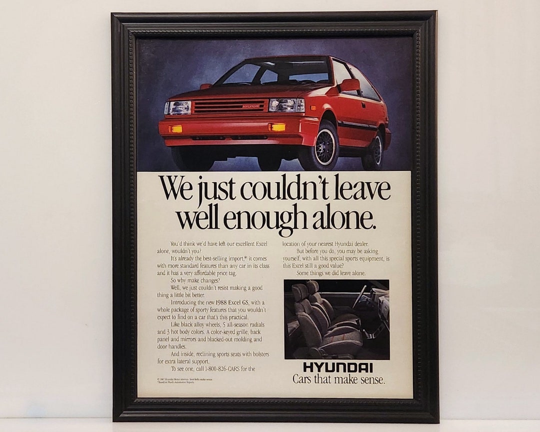 Framed 80's Car Ad 1988 Hyundai Excell GS Vintage Advertisement Retro ...