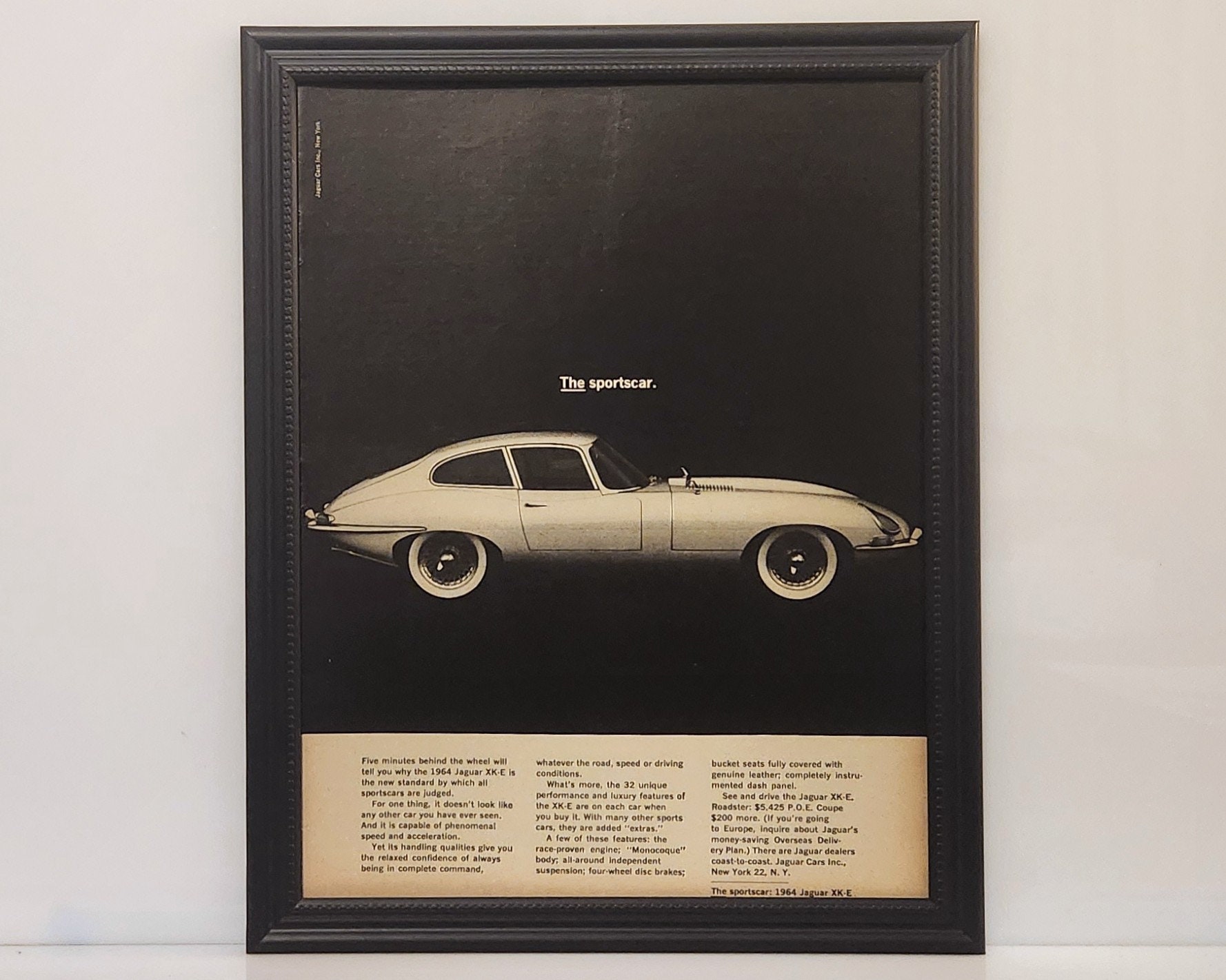 60's Vintage Car Ad 1964 Jaguar XK-E Retro B&W Poster