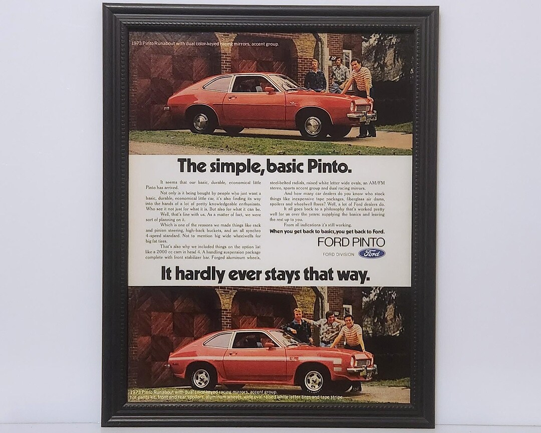 Framed Vintage 70's Car Ad 1973 Ford Pinto Runabout Custom Classic
