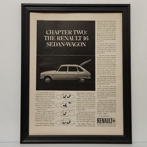 Framed 60&#39;s Vintage Car Ad 1968 Renault 16 Sedan Wagon Retro B&W Advertisement Automotive Classic Wall Art Photo Poster