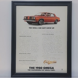 Framed Vintage 80&#39;s Car Ad 1980 Oldsmobile Omega Retro Automotive Advertisement Classic Wall Art Photo Poster