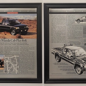 Framed 80&#39;s Car Ad Mazda B Series 4x4 Pickup Truck b2600 b2000 1987 Vintage 2 Page Ad Advertisement Retro Automotive Classic Wall Art Poster