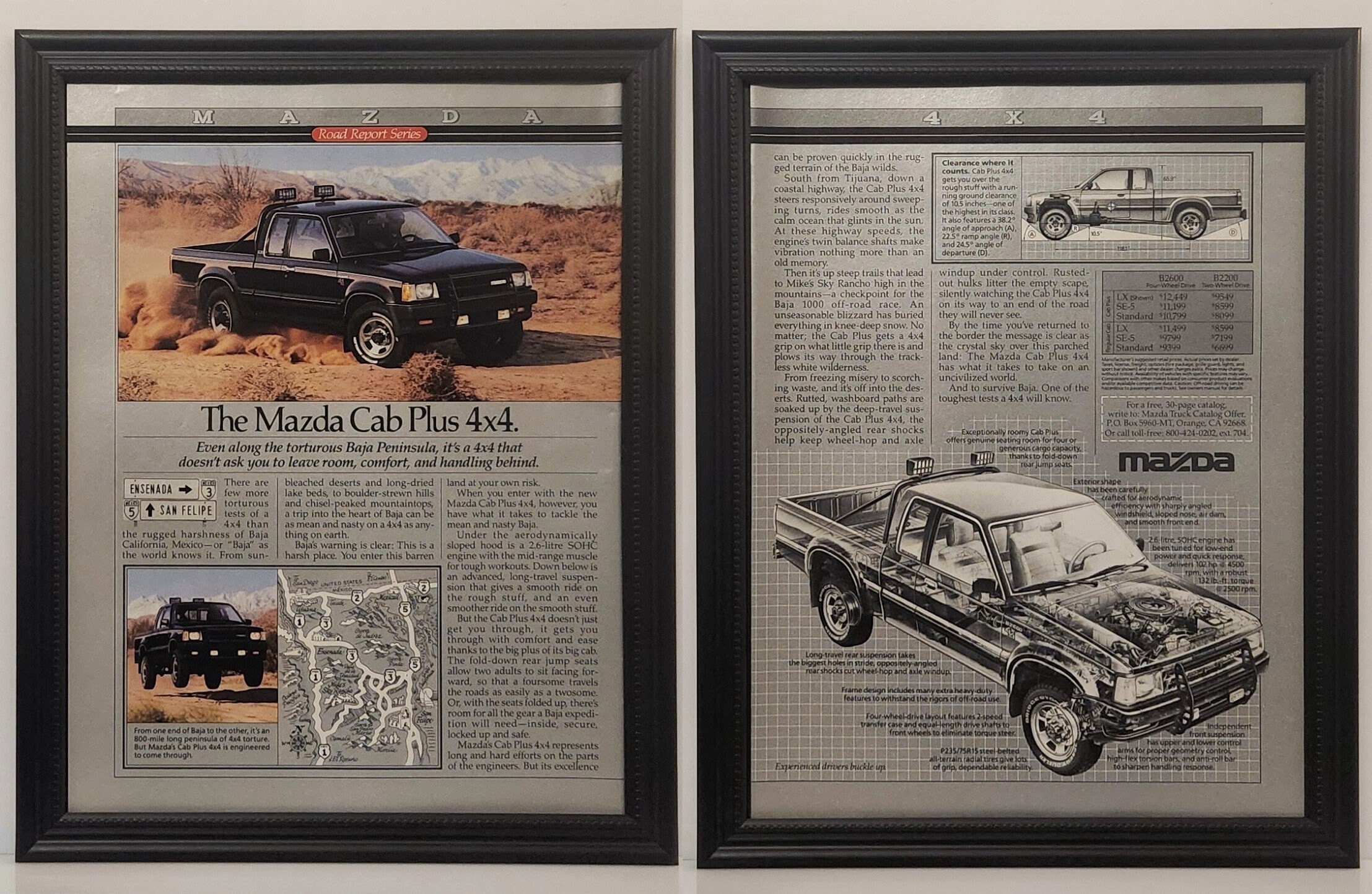 Framed 80's Car Ad Mazda B Series 4x4 Pickup Truck B2600 B2000