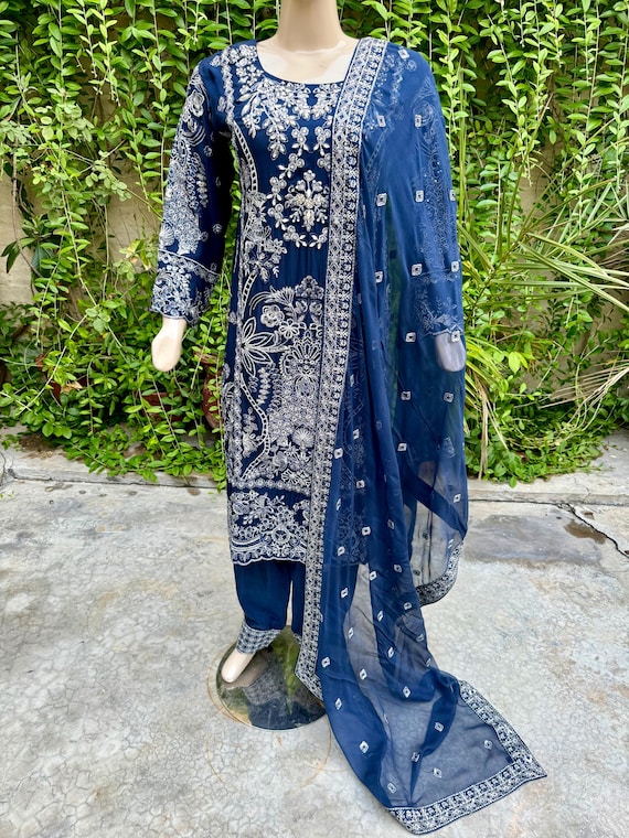 blue chiffon dress pakistani Regal Sapphire – Sapphire Blue Silk Dress for Pakistani Weddings & Occasions