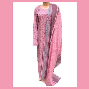 Pakistani Light Pink Printed Straight Shirt 3-PCS Lawn Suit,X-Large