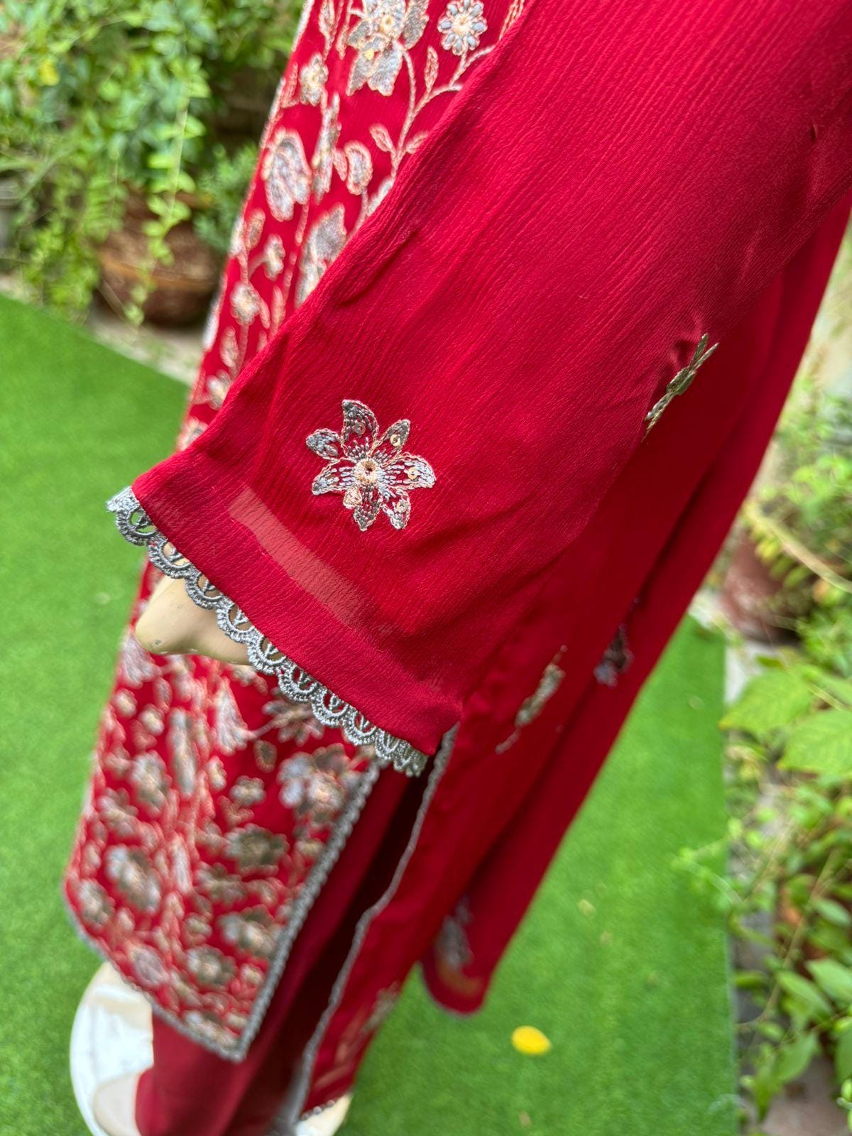 red chiffon dress pakistani Red Wedding Embroidered Chiffon Pakistani Indian Bridal Dress, Organic Cotton Chiffon Dress Modest Mexican Linen Dress Ak