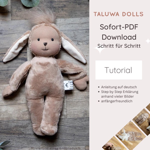 Sewing instructions HASI for a Waldorf-style doll, DIY tutorial rabbit inspired by the Waldorf doll, PDF download sewing pattern instructions