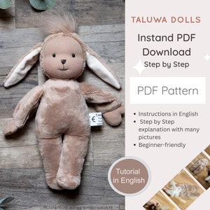 Sewing Instruction Bunny for a Waldorf-style Doll, DIY Tutorial Bunny inspired by Waldorf Doll, PDF Download Pattern Guide