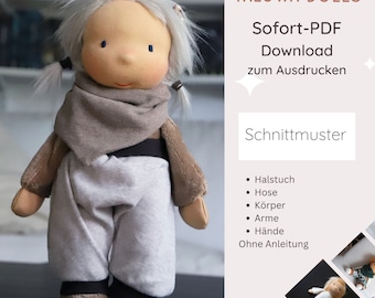 Schnittmuster ohne Anleitung für Puppe nach Waldorfart Stoffpuppe 35cm PDF Download, ohne Kopf