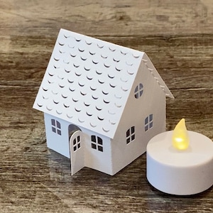 Casa di carta 3D illuminata, file plotter SVG, DXF per Silhouette, Fratello, casa tealight LED "casa di campagna" per villaggio invernale, decorazione invernale, casa regalo