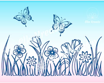 Butterfly flower meadow plotter file as SVG, DXF and PNG