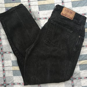 Vintage Gitano 32&#39;&#39; 33&#39;&#39; Women&#39;s Black Stonewash Jeans 16 Short High Waisted Relaxed Fit Tapered Leg Acid Wash 80s 90s 1980s