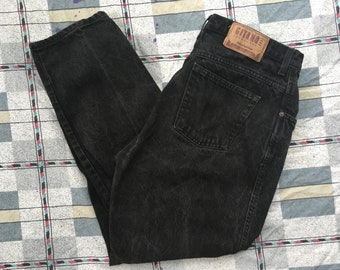 Vintage Gitano 32'' 33'' Women's Black Stonewash Jeans 16 Short High Waisted Relaxed Fit Tapered Leg Acid Wash 80s 90s 1980s
