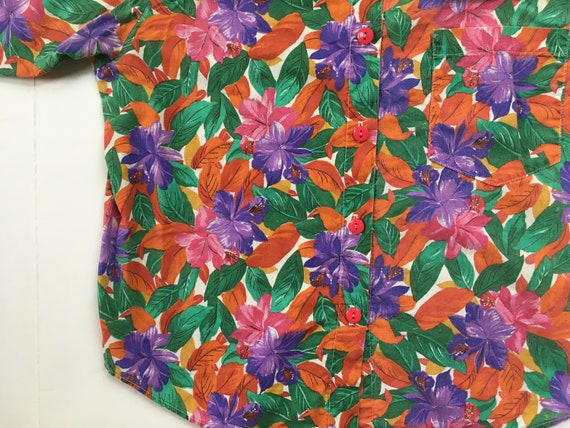 Vintage 70s Women's Floral Button Up Funky 80s Or… - image 3