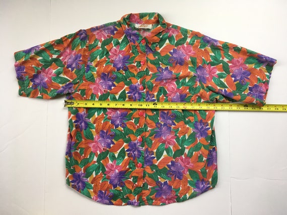 Vintage 70s Women's Floral Button Up Funky 80s Or… - image 5