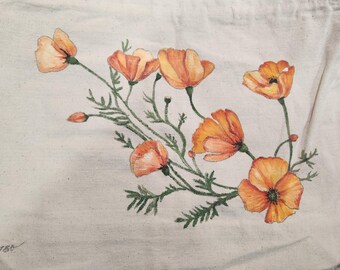 The Cali bag,  Hand-Painted Tote Bag – California State Flower -Poppy