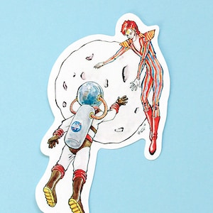 Pegatina David Bowie Space Oddity pegatina Ziggy Stardust ilustracion acuarela original pegatina laminada