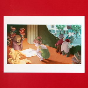 Lámina A4 ilustración de fantasía arte infantil decoración cuadro dormitorio niños mundo mágico dibujo original