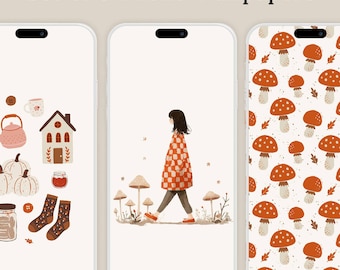 Cottagecore Autumn iPhone Wallpaper Set | Mushroom (Digital Download)