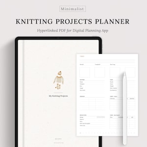 Puede incluir: Un planificador digital para proyectos de tejido con un diseño minimalista. El planificador incluye secciones para detalles del patrón, información sobre la lana, el tamaño de las agujas y una sección de reflexión para hacer un seguimiento del progreso y las reflexiones sobre el proyecto.