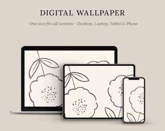 Digital Wallpaper for Desktop, Tablet, ipad, iPhone  |  Neutral Flowers Digital Background  |  Minimalist  |  Instant Download