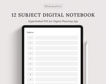 Digital 12 Subject Tabs Notebook  | Hyperlinked Notebook for Goodnotes | Instant Download