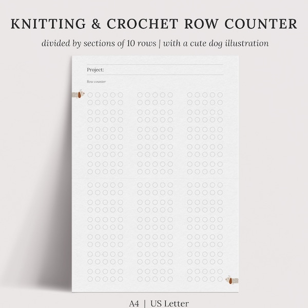 Printable Knitting and Crochet Row Round Counter | Minimalist Row Tracker | Printable or Digital | A4 & Letter