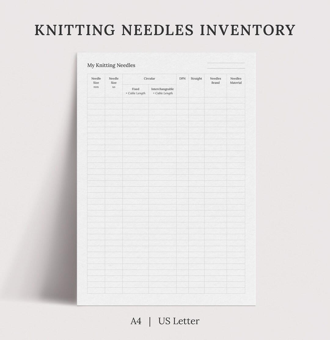 Printable Knitting Needles Inventory Minimalist Needles Inventory