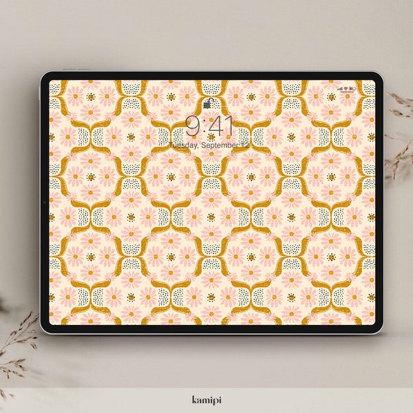 Digital Wallpaper for Desktop, Tablet, ipad, iPhone  |  Vintage Retro 70s Floral Digital Background  |  Minimalist  |  Instant Download