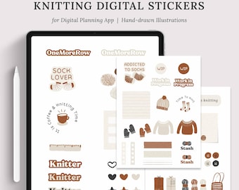 Knitting Digital Planner Stickers: Cozy Hand-Drawn Illustrations (GoodNotes Files, PNGs)
